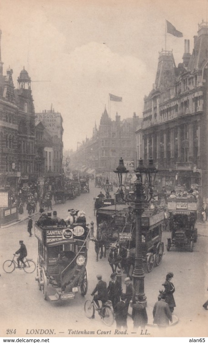 London UK, Tottenham Court Road, Street Scene Wagons Carriages, C1900s Postcard - Other & Unclassified