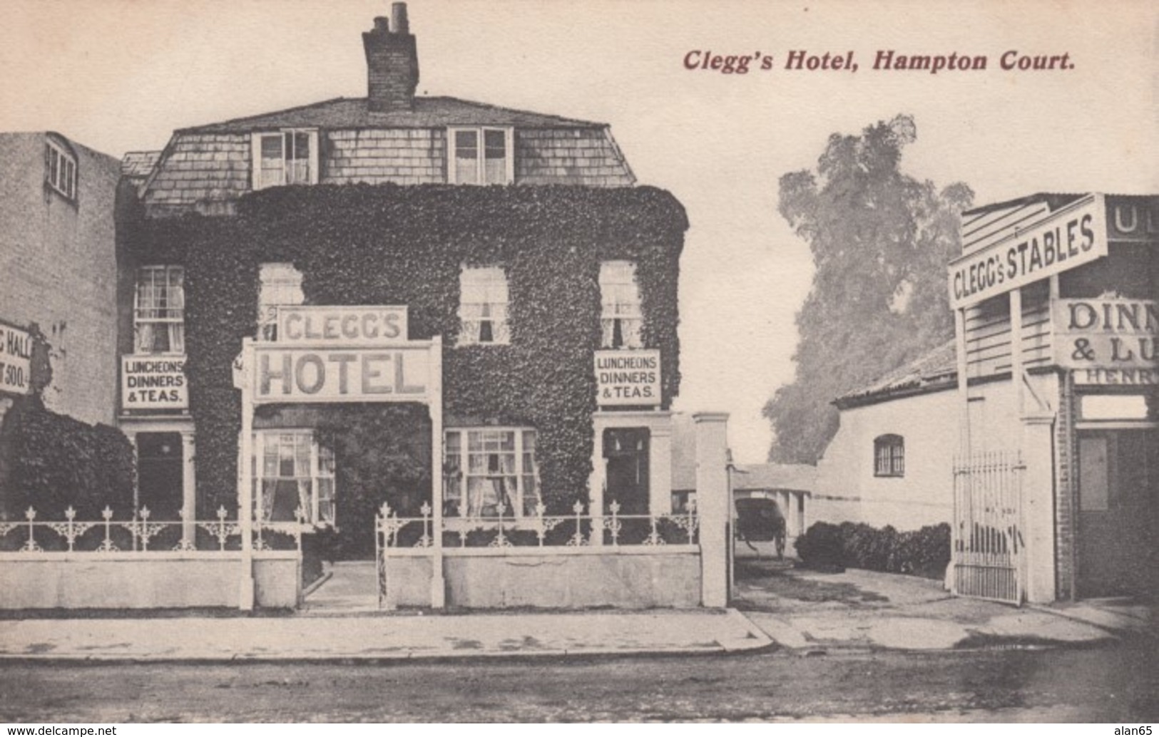 Hampton Court, London Suburb, Clegg's Hotel With Stables, Street Scene, C1900s/10s Postcard - London Suburbs