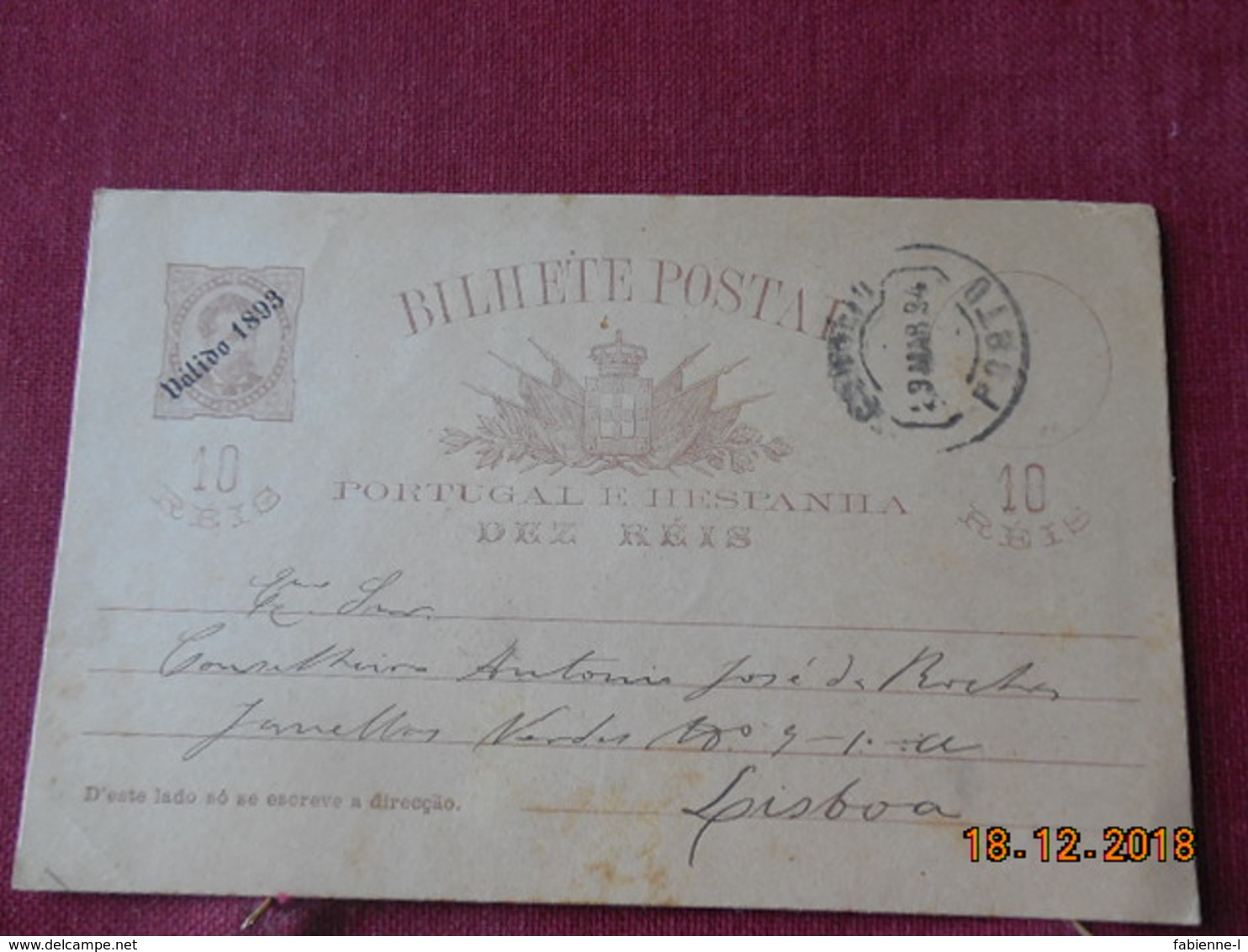 Carte Entier Postal Du Portugal De 1893 Pour La France - Lettres & Documents