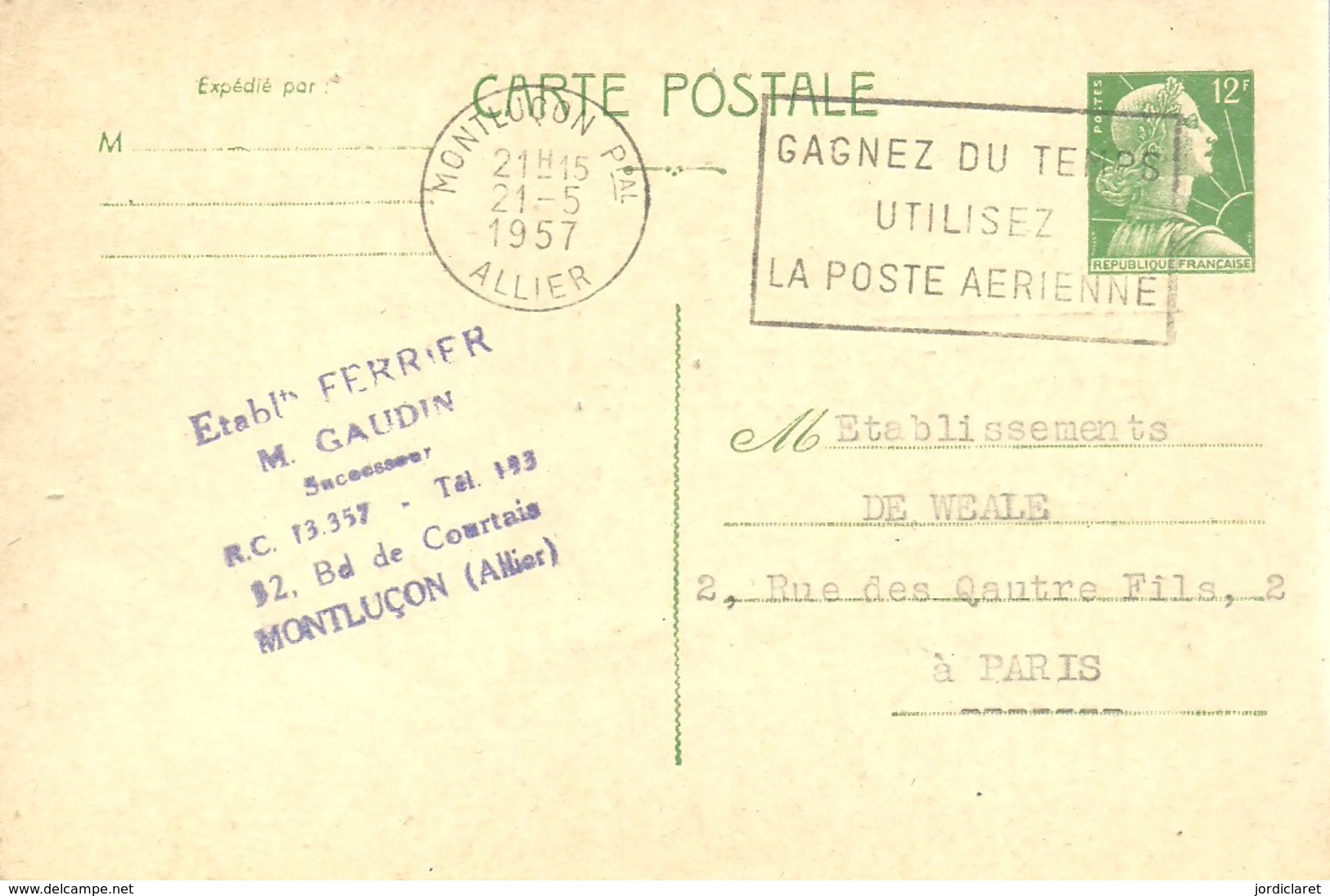 CARTE POSTALE  MONTLUÇON 1957 - Listos A Ser Enviados : Réplicas Privadas