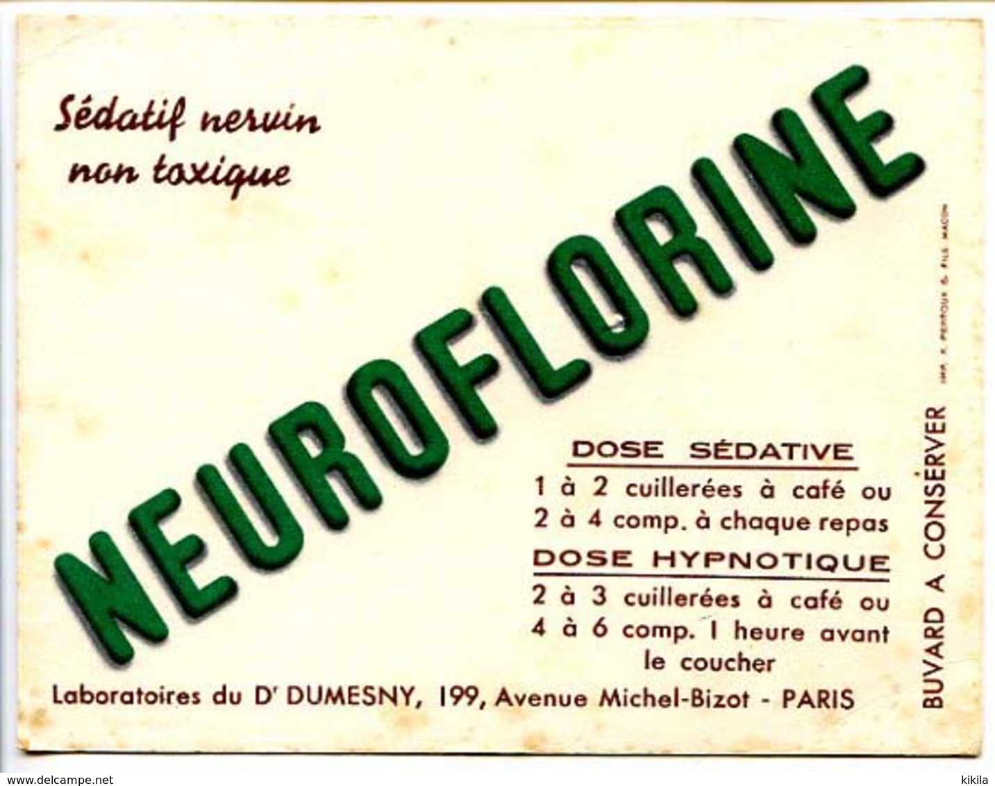 Buvard  13.4 X 10.5 Docteur Dumesny  Pharmacien  Neuroflorine  Sédatif Nervin Non Toxique - Produits Pharmaceutiques