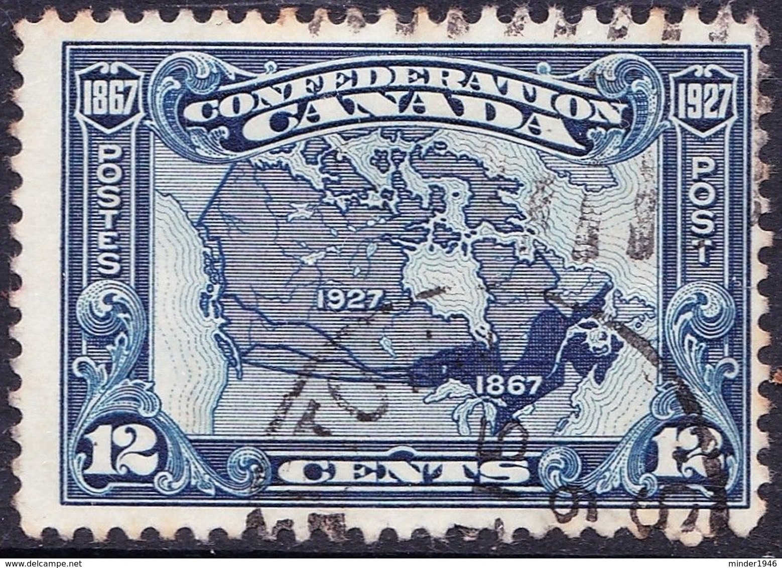 CANADA 1927 12c Blue Canada, Map 1867-1927 SG270 FU - Used Stamps