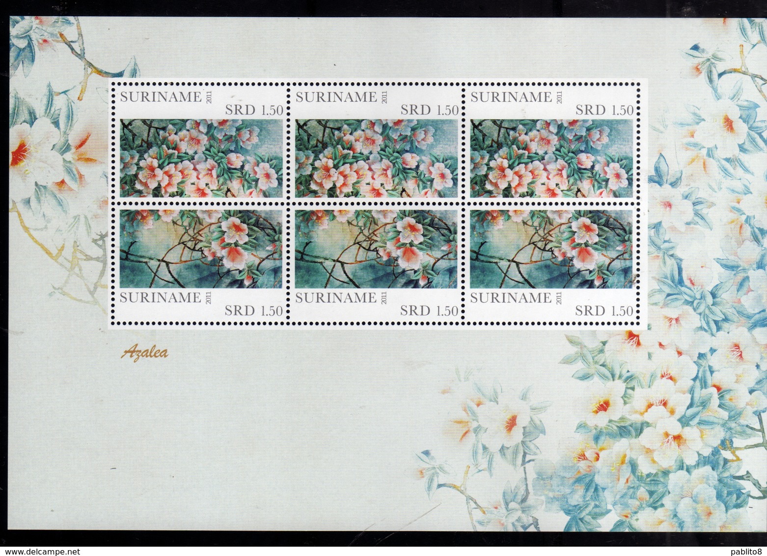 SURINAME SURINAM 2011 FLORA FLOWERS BLOEMEN AZALEA FIORI BLOCK SHEET BLOCCO FOGLIETTO BLOC FEUILLET MNH - Suriname