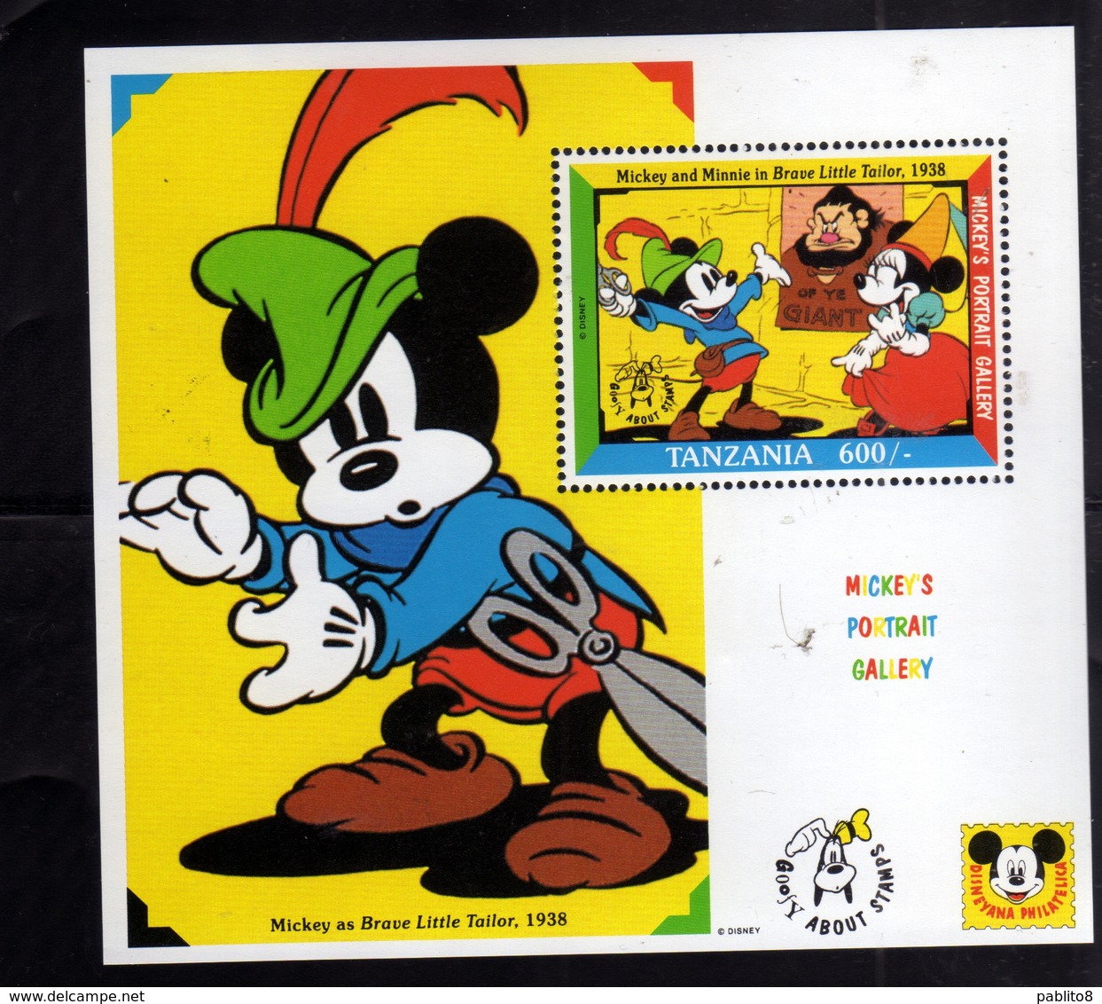 TANZANIA 1992 WALT DISNEY MICKEY'S PORTRAIT GALLERY MINNIE BRAVE LITTLE TAILOR 1938 SHEET BLOCK BLOCCO FOGLIETTO MNH - Tanzania (1964-...)