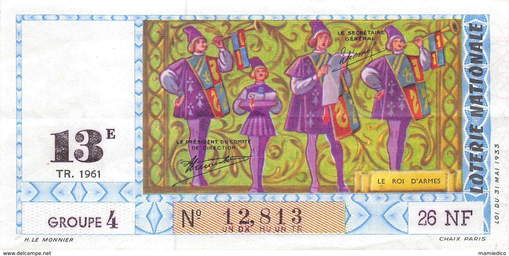 5 Billets De La LOTERIE NATIONALE, Neufs, Impeccables.1961 - Billets De Loterie