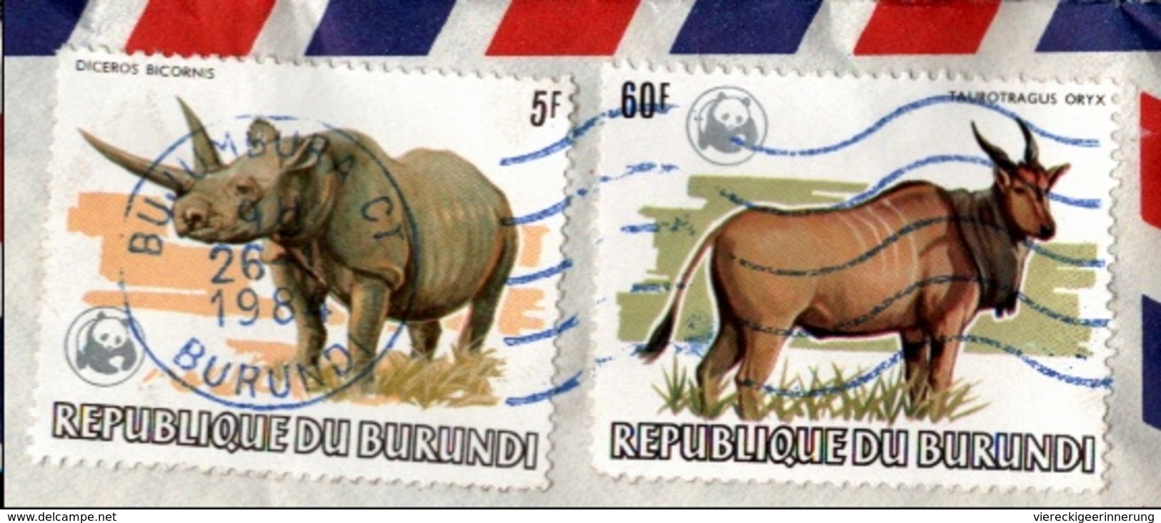 ! 1984 Burundi WWF Stamps, Airmail Cover, Bujumbura, Nashorn, Animals, Animaux, Afrika, Afrique, Africa, Wildlife Fund - Covers & Documents