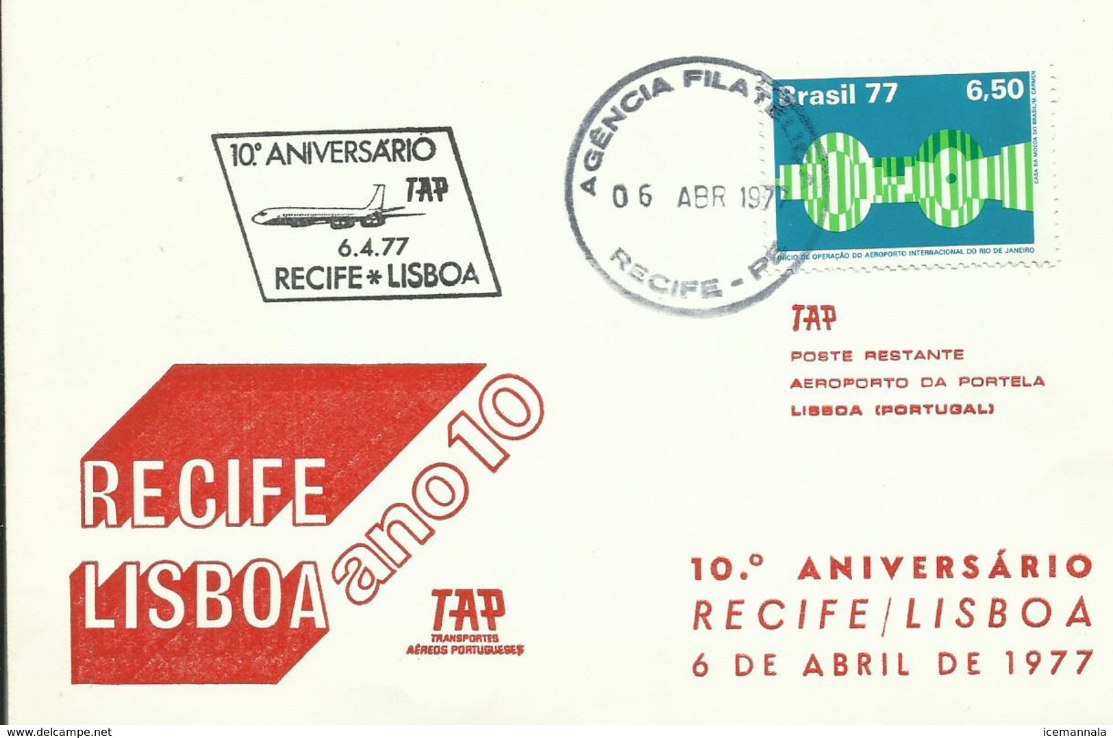 BRASIL, SOBRE 10º ANIVERSARIO RECIFE/LISBOA - Cartas & Documentos