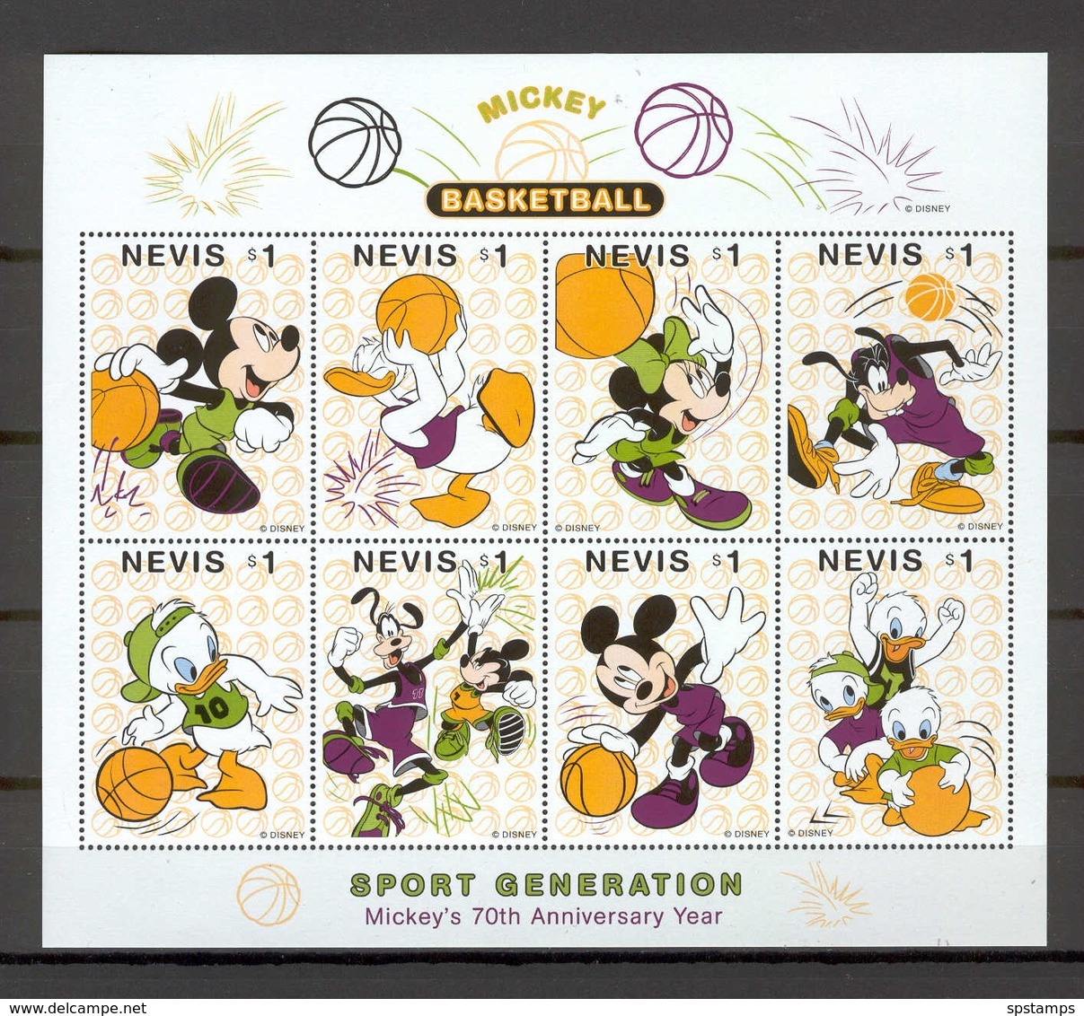 Disney Nevis 1998 Basketball Sheetlet #1 MNH - Disney