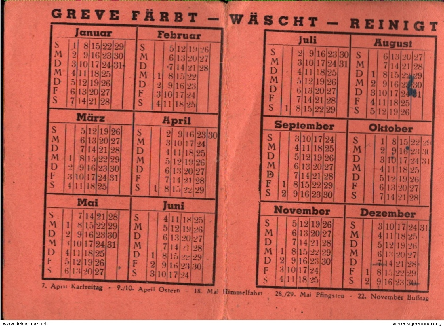 ! 1950 Taschenkalender Wäscherei Greve Kiel - Klein Formaat: 1941-60