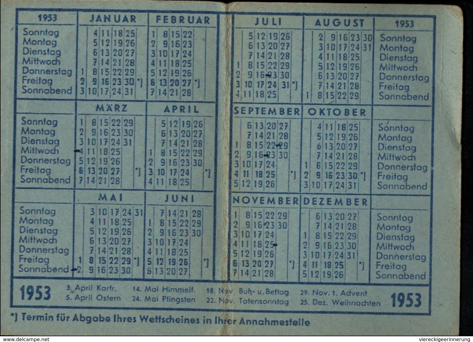 ! 1953 Taschenkalender Mit Reklame Für Fußball Toto Schleswig-Holstein, Eckernförde, Football, Calender, Old Paper - Kleinformat : 1941-60