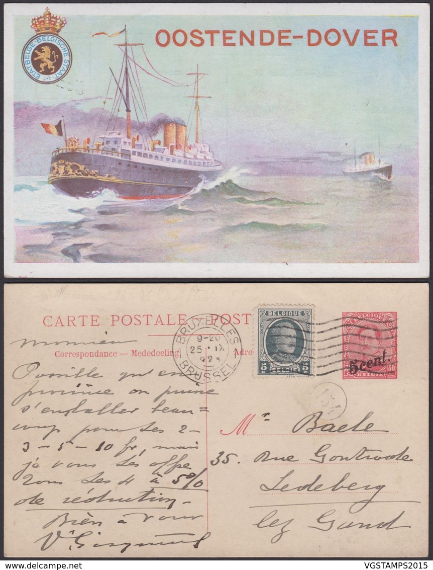 Belgique- EP 30C Rouge - Carte Paquebot Voyagée " Oostende-Dover "  (DD) DC1205 - Bootkaarten