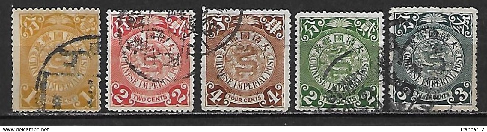 CHINE Empire 1902-1908 - Lot De 5 Timbres Au Type Dragon (Coiling Dragon) (o) Cote YT: 10 Euros - Oblitérés