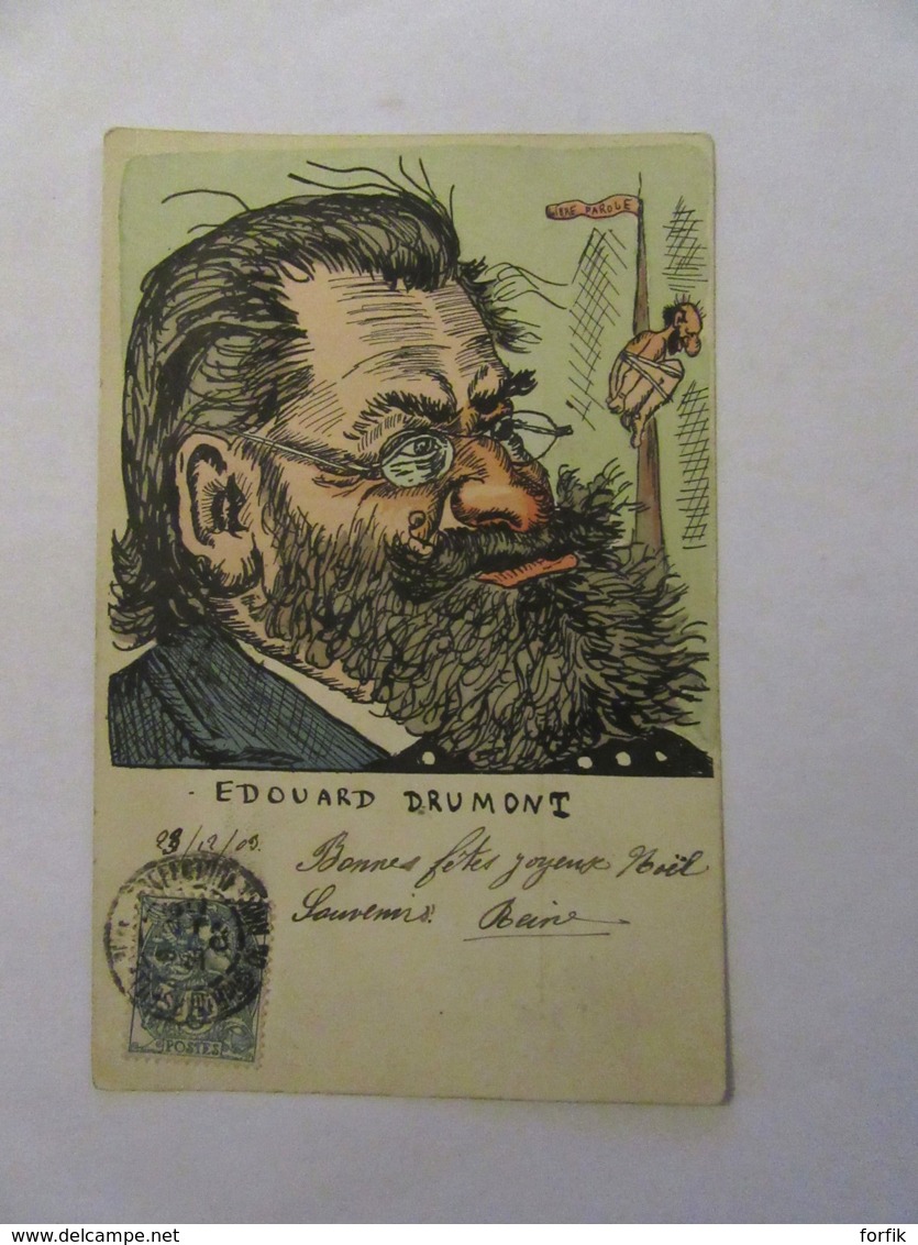 Carte Postale Satirique Illustrateur - Caricature D'Edouard Drumont - Carte Couleur Circulée Le 23 Décembre 1903 - Satiriques