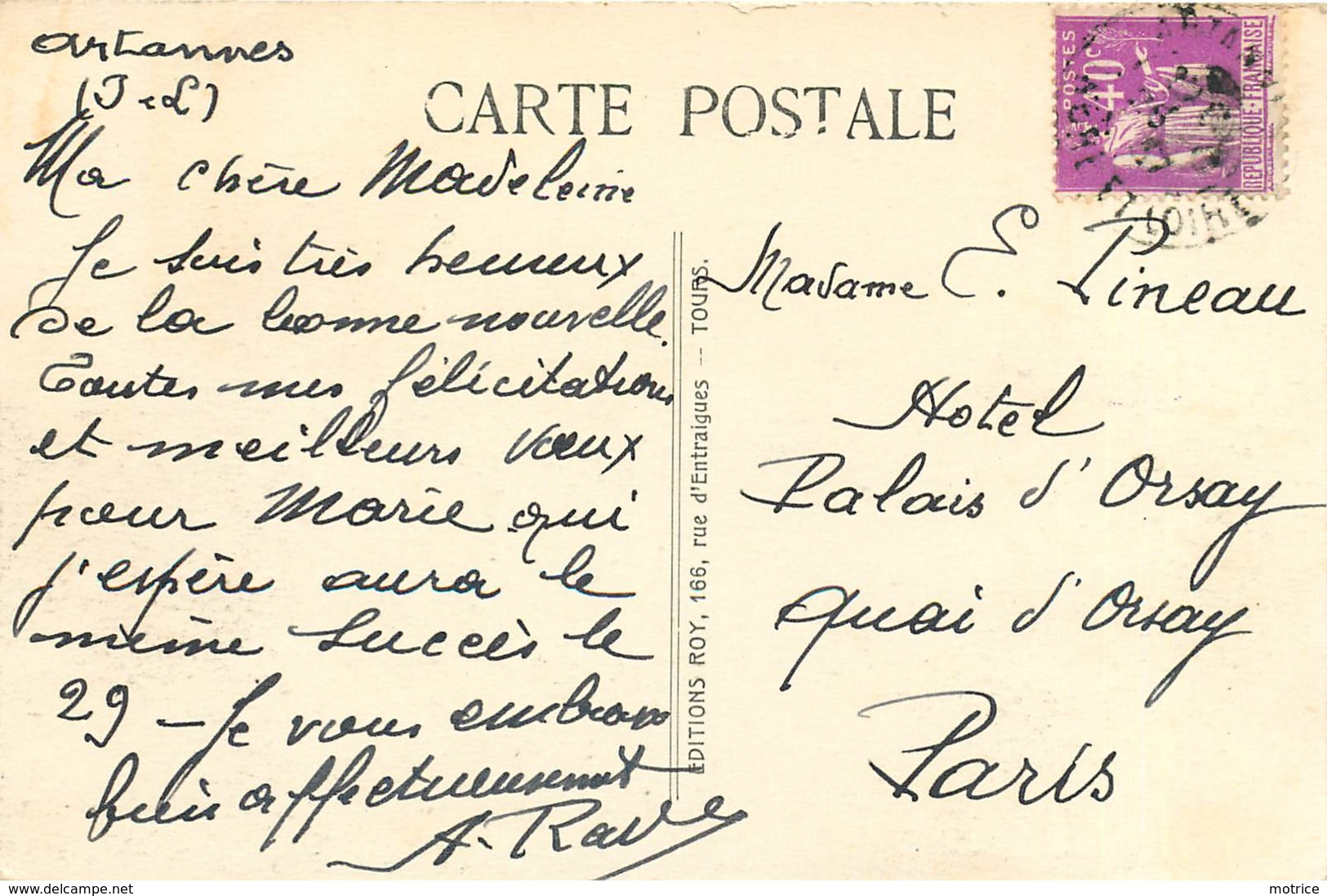 CHATEAU DE Candé, Résidence Du Duc De Windsor; Cachet Du Mariage Du Duc En 1937. - Other & Unclassified