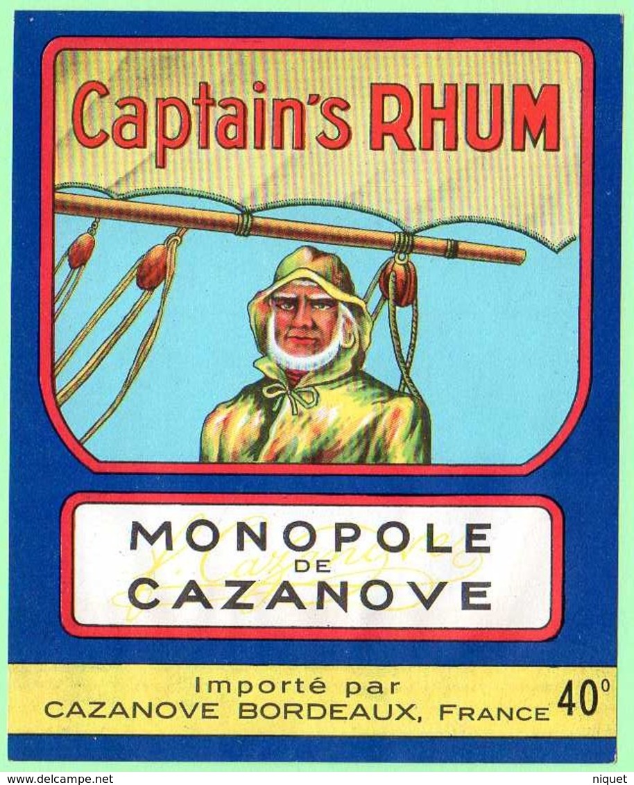 Etiquette Rhum, Captain's Rhum, Monopole Cazanove, Bordeaux, Visage De Marin - Rhum