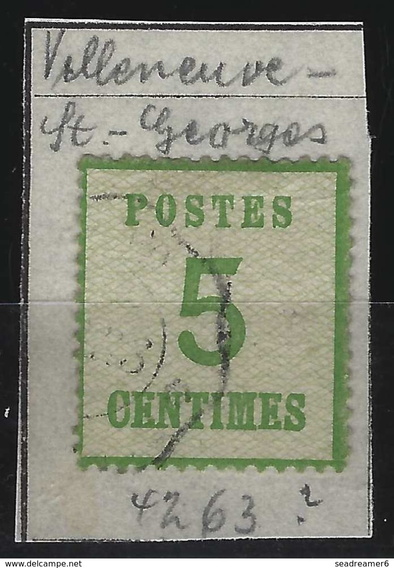 FRANCE Alsace Lorraine Occupation N°4, 5c Vert Jaune Oblitéré Cachet Telegraphique Probable De Villeneuve St Georges.. - Other & Unclassified