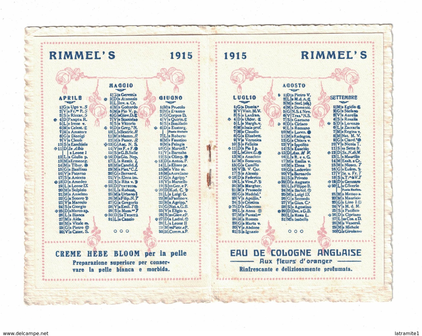 CALENDARIETTO  ALMANACH  RIMMEL  1915 - Altri & Non Classificati