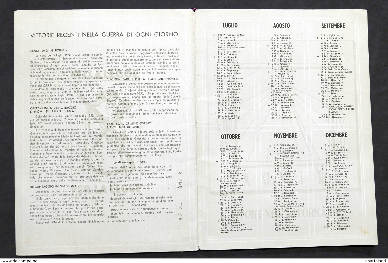 Collezionismo Calendari - Calendario Storico Dell’Arma Dei Carabinieri 1951 RARO - Altri & Non Classificati