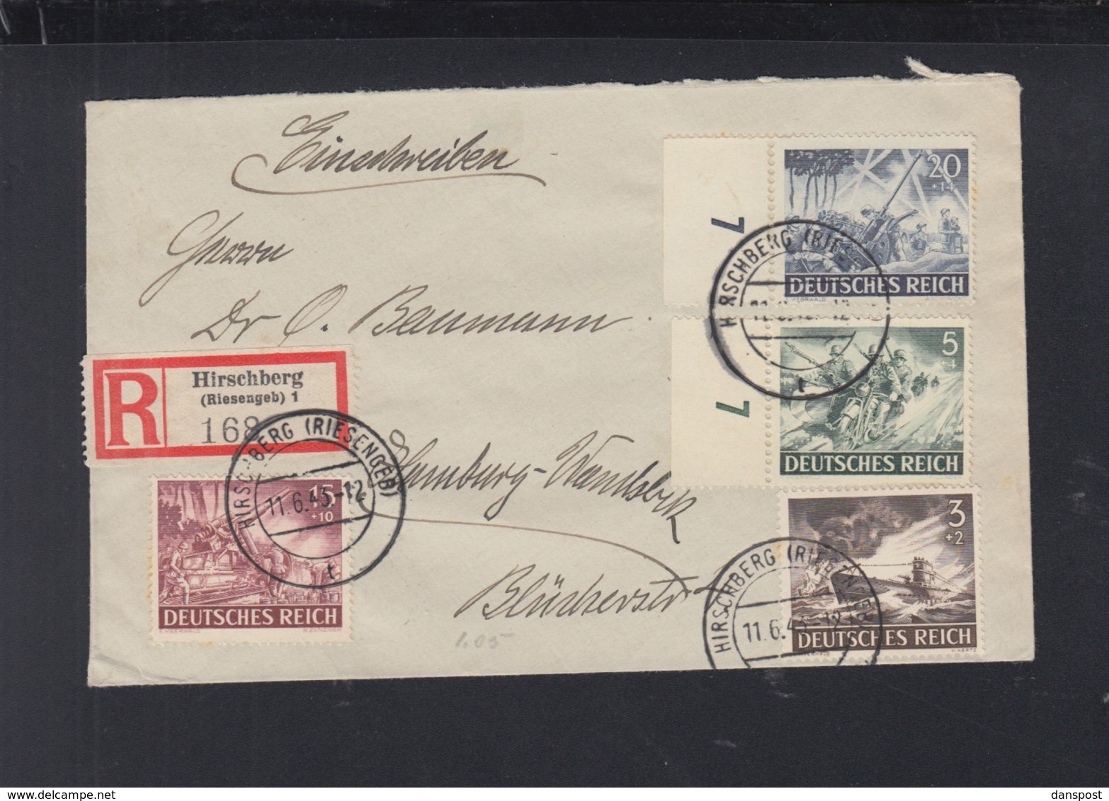 Dt. Reich R-Brief 1943 Hirschberg Nach Hamburg - Covers & Documents