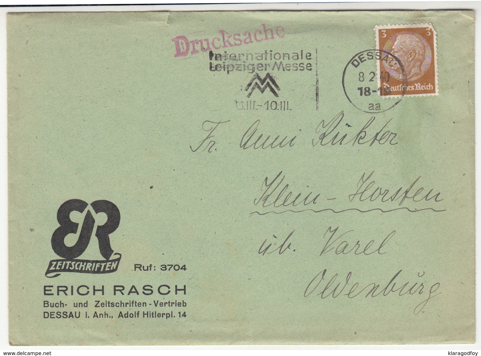 Erich Rasch Company Letter Cover Travelled 1940 Dessau B181215 - Briefe U. Dokumente