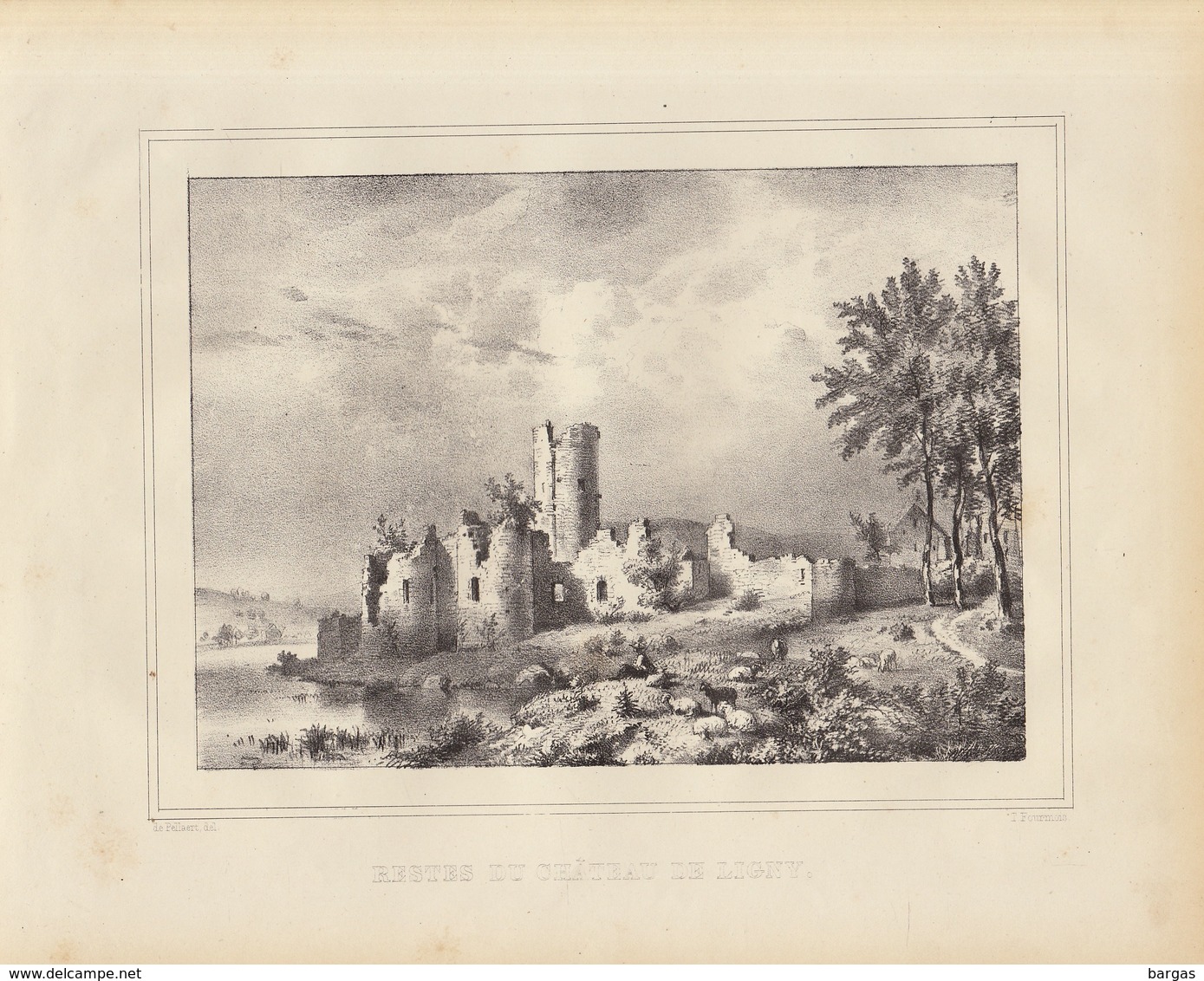 Gravure Ancienne Château De Belgique De Ligny - Documents Historiques