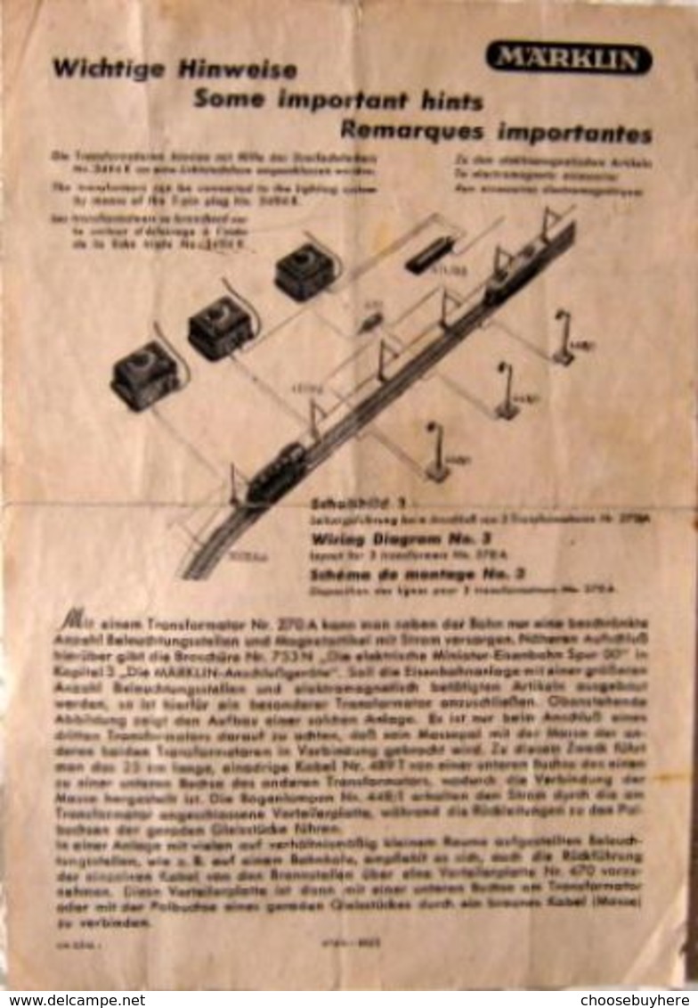 MÄRKLIN Anleitung Das Einpolige Anschluss System Spur 00 True Vintage 1947 - Elektrische Artikels