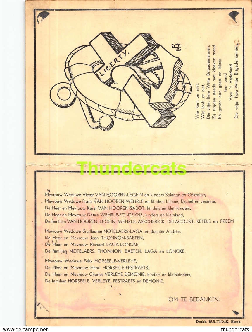 BIDPRENTJE 22cm X 15cm HORSEELE LENS NOTELAERS VAN HOOREN BLANKENBERGE MAESEYCK 1944 WEERSTAND 40/45 WW II MUNCHEN - Devotieprenten