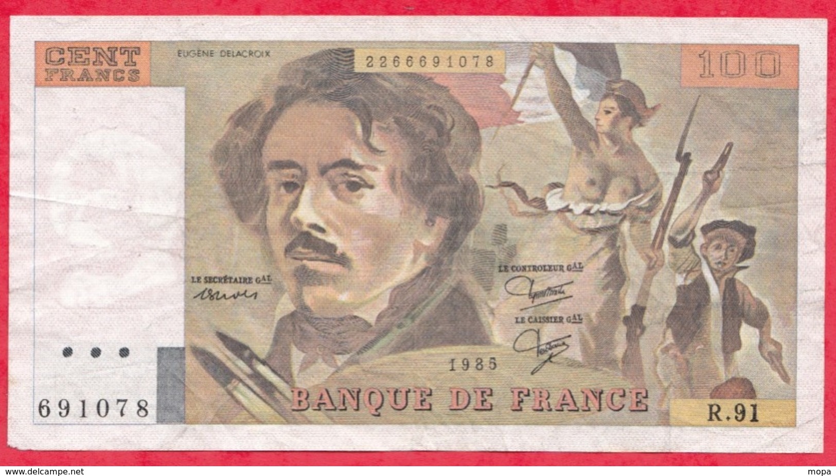 100 Francs "Delacroix" 1985-----F/TTB+----Série R.91 - 100 F 1978-1995 ''Delacroix''