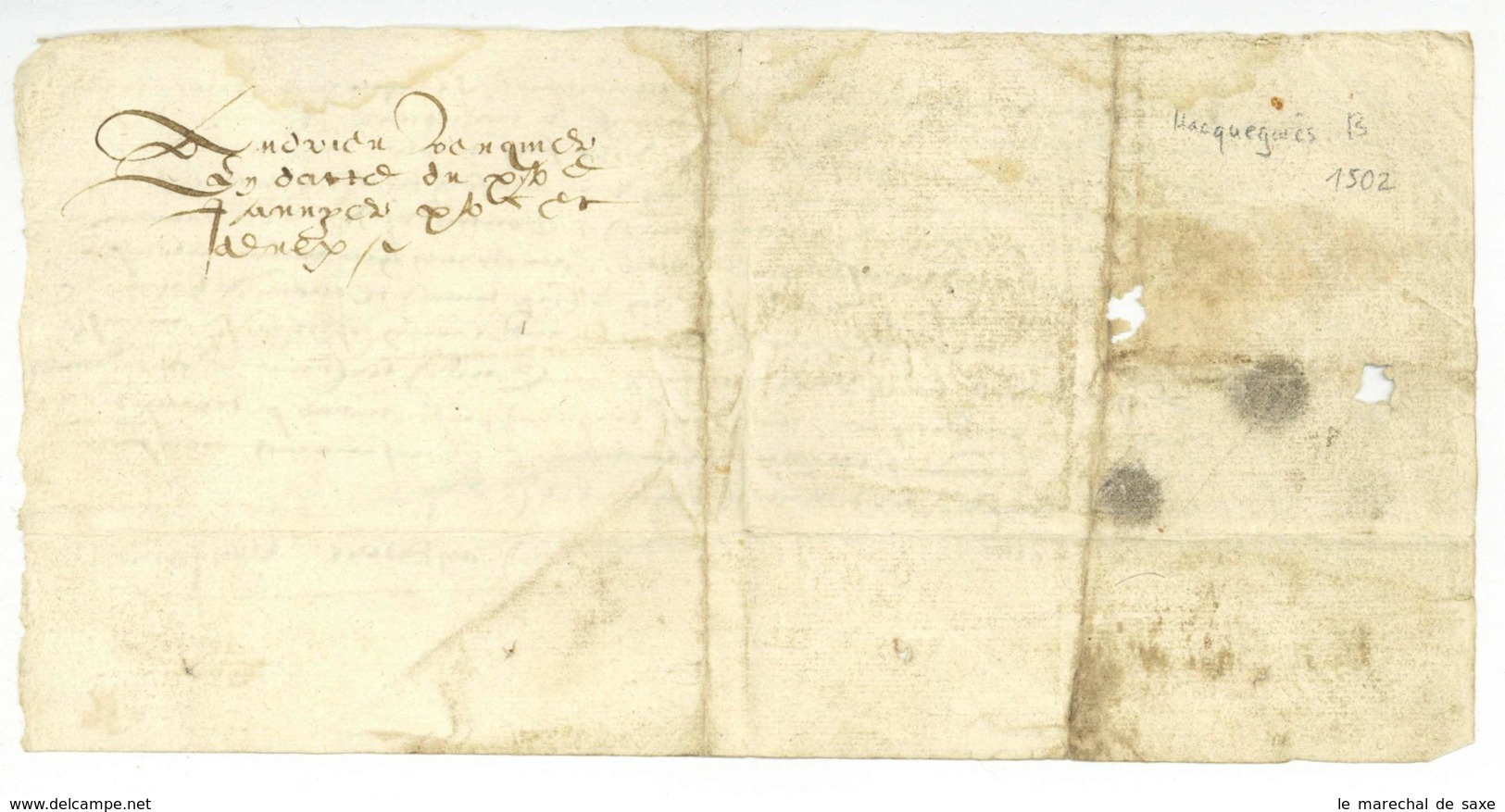 Hacquegnies ATH Belgique 1502 Foy Et Hommage Andrieu Venquiere A M De TRAZEGNIES - Manuscritos