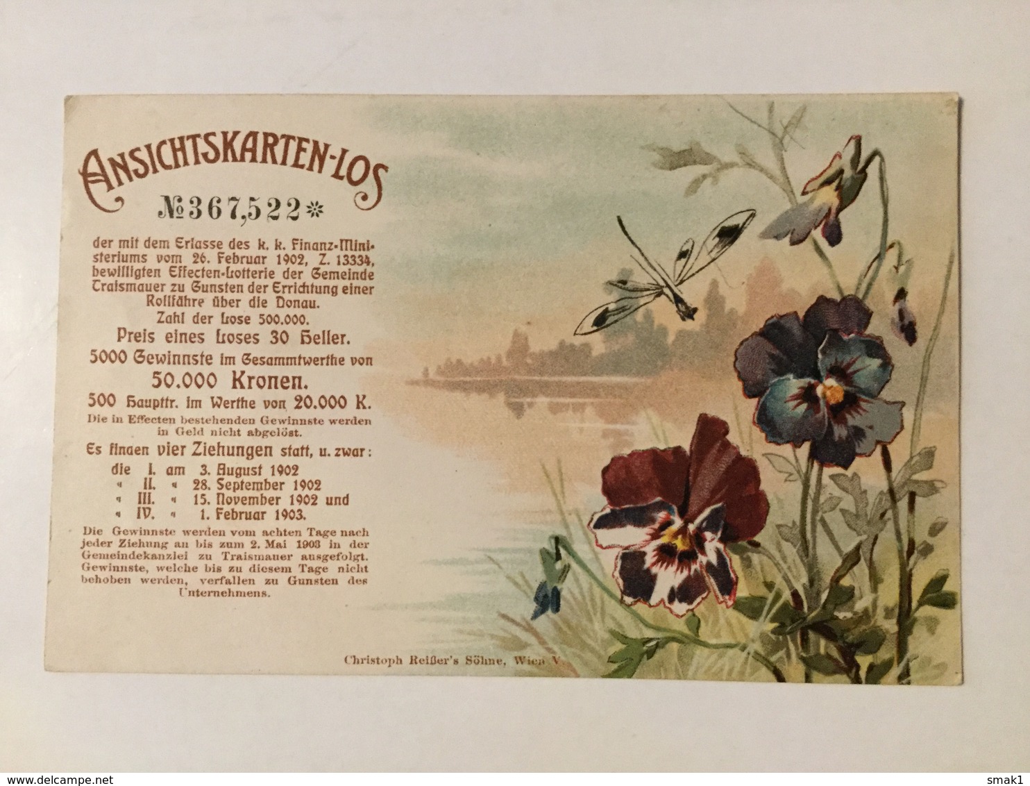 LOTTERY    POSTCARD   LITHO    AUSTRO - HUNGARIAN  MONARCHY     PRE-1904.    HELLER UND KRONEN - Lotterielose