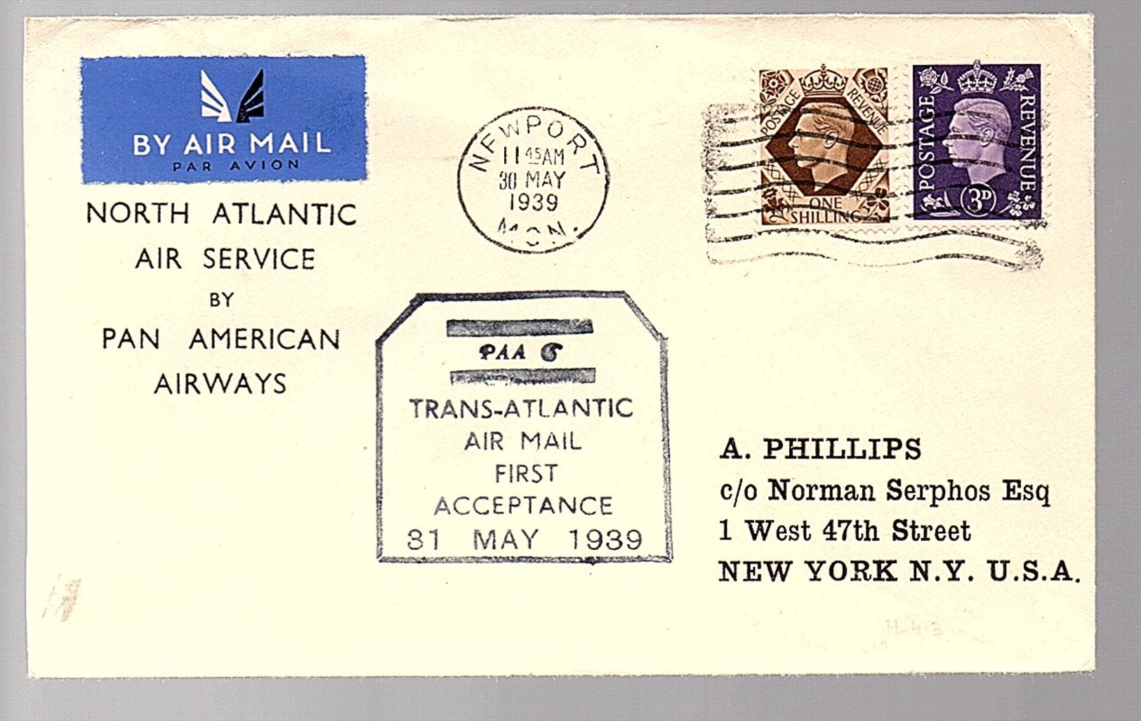 Pan American Airways 1939 Newport > New York (379) - Covers & Documents