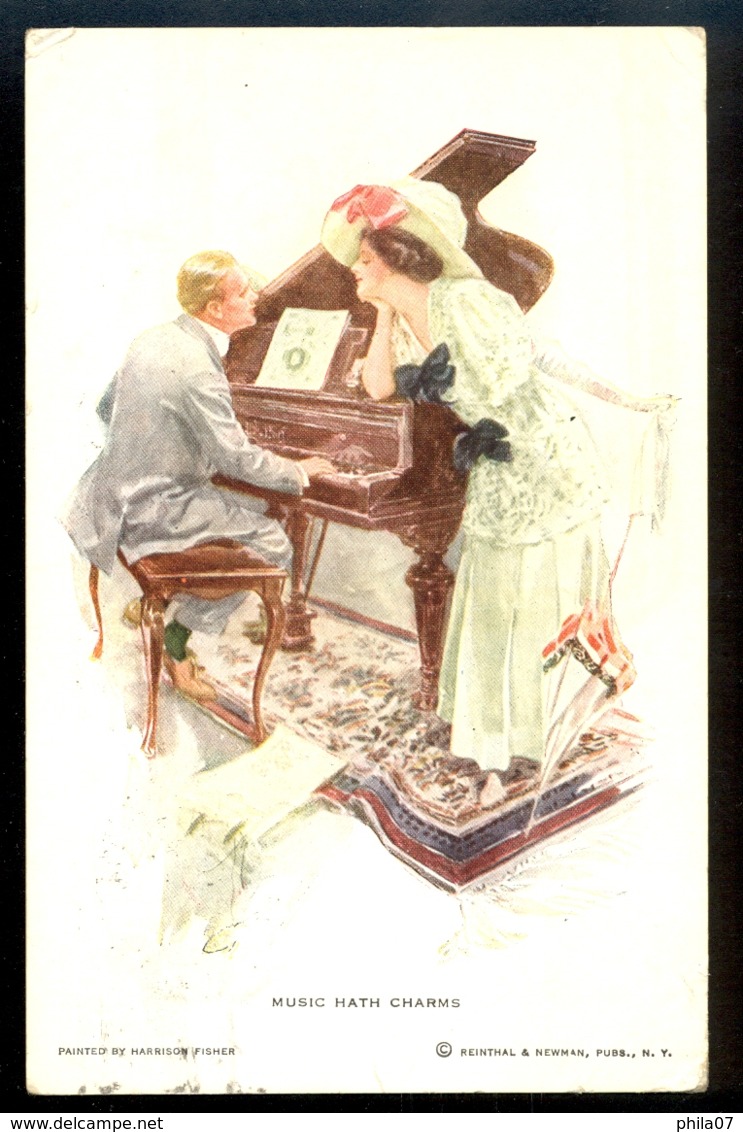 Harrison Fisher - Music Hath Charms / Circulated Postcard. 2 Scans - Fisher, Harrison