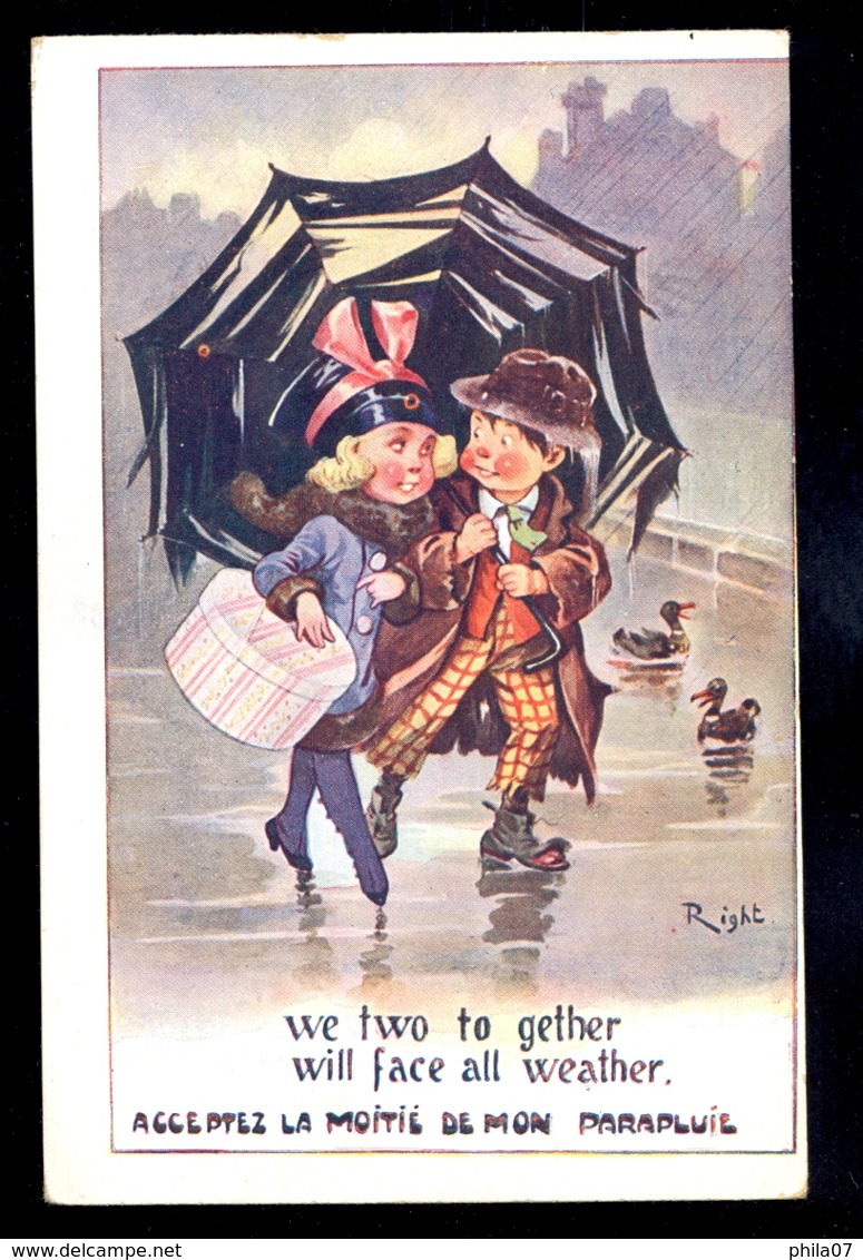 Right - Couple On Rain / Not Circulated Postcard 2 Scans - Right