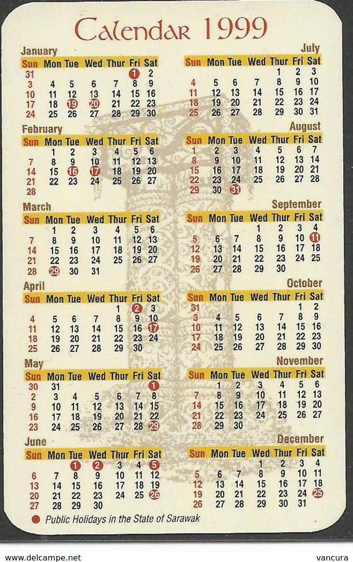 Sarawak Calendar 1999 Monkey Kingfisher - Petit Format : 1991-00