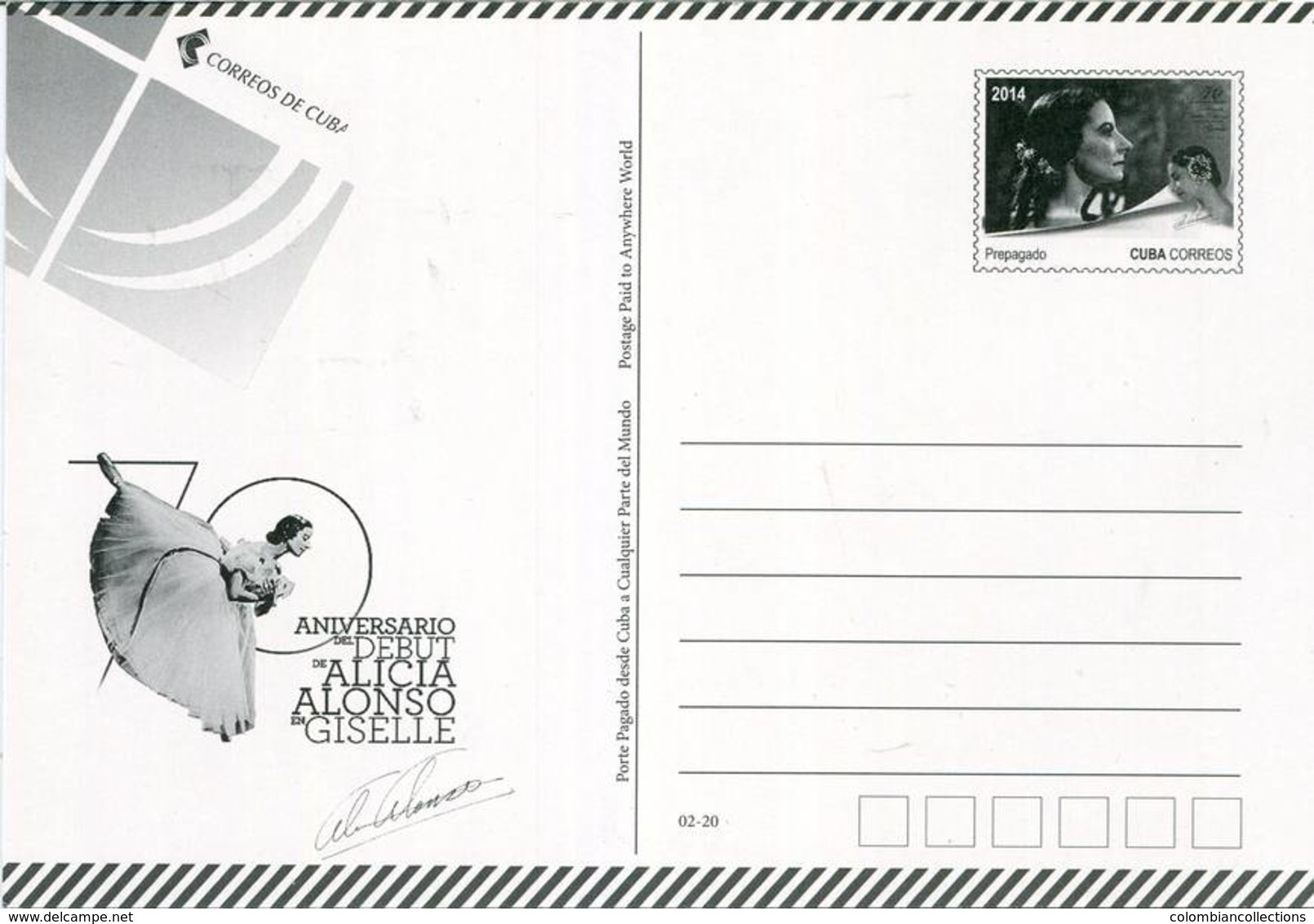 Lote PEP1192, Cuba, 2014, Entero Postal Stationery, Alicia Alonso, 2-20, Dance, Ballet, Giselle - Cartes-maximum