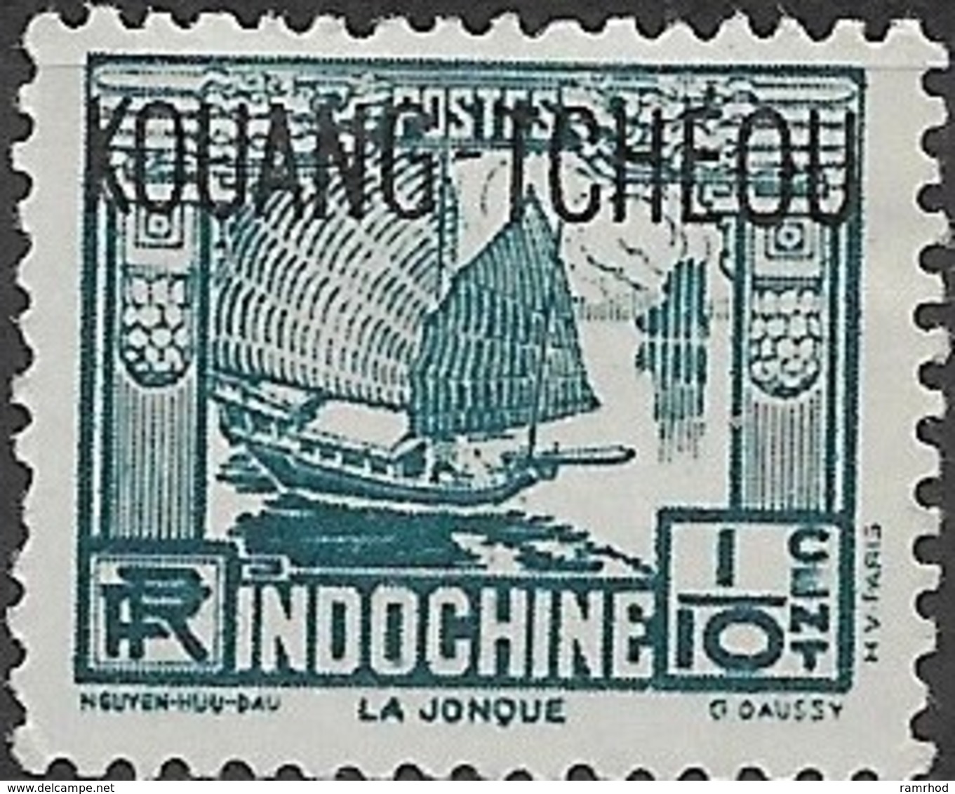KOUANG TCHEOU 1931 Junk Overprinted - 1/10 C - Blue MH - Unused Stamps