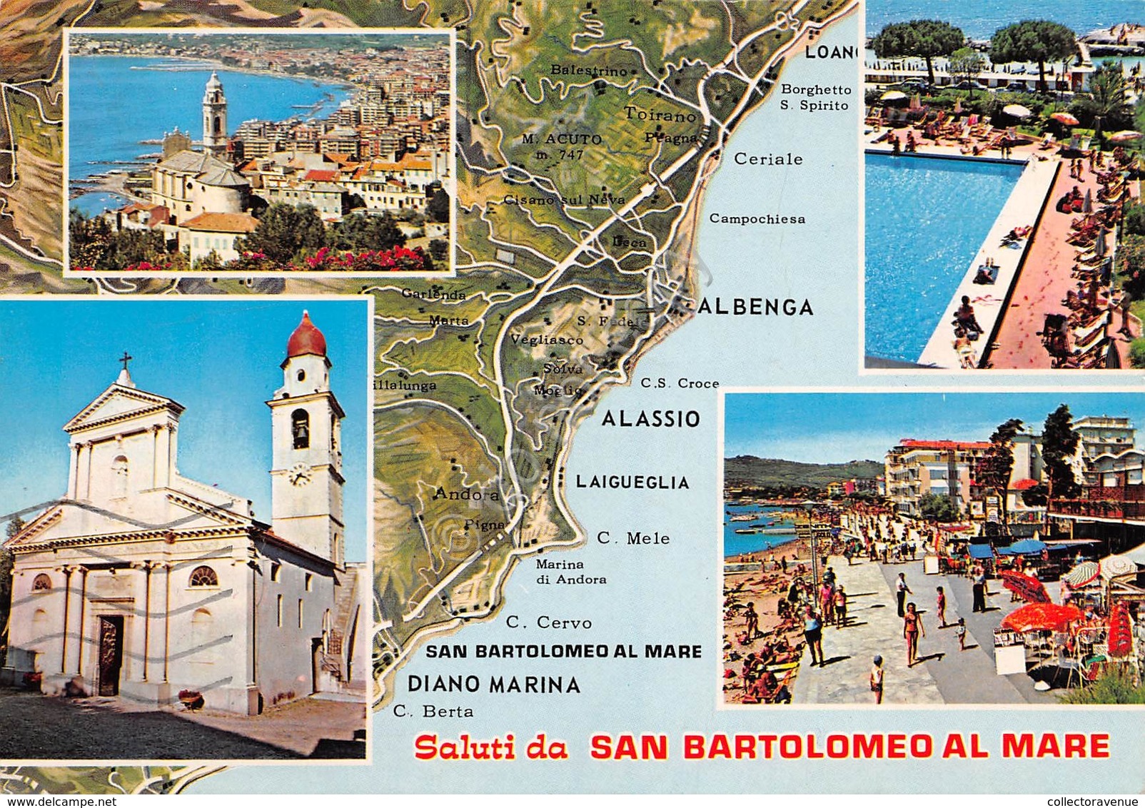 Cartolina San Bartolomeo Al Mare 4 Vedute Mappa Costa  (Imperia) - Imperia