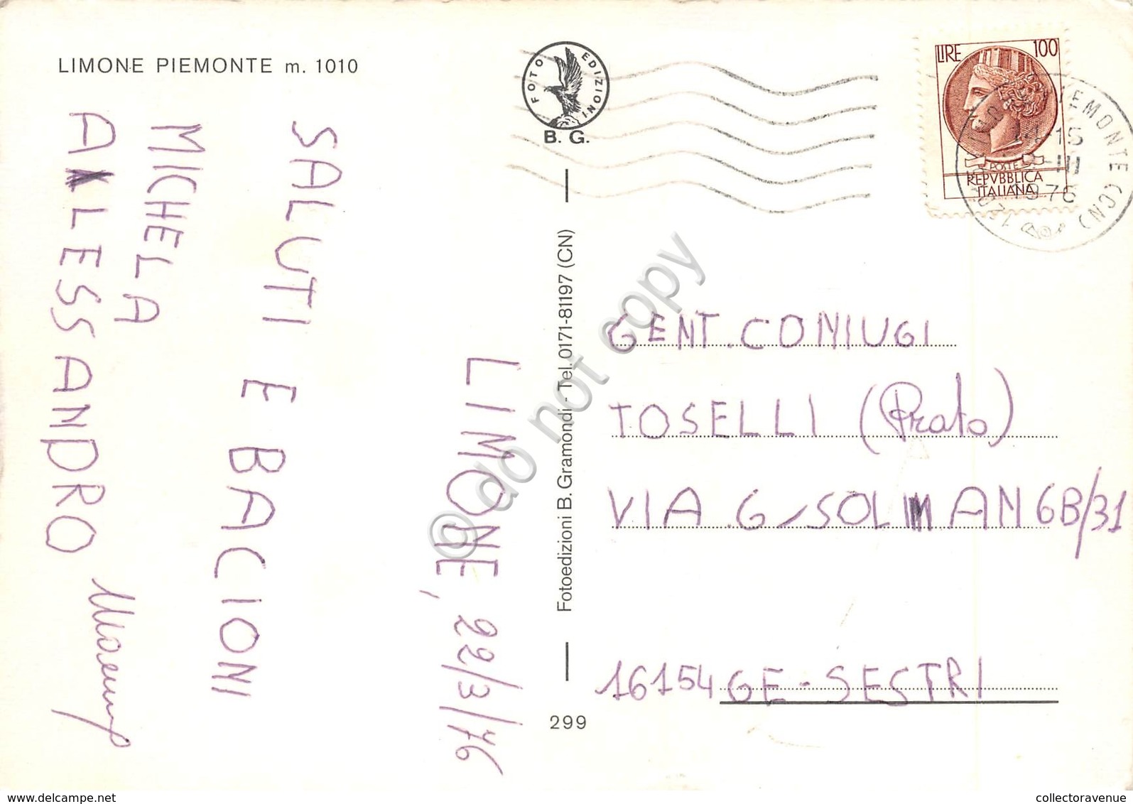 Cartolina Limone Piemonte 5 Vedute Skilift Sci Sciatori 1976 (Cuneo) - Cuneo