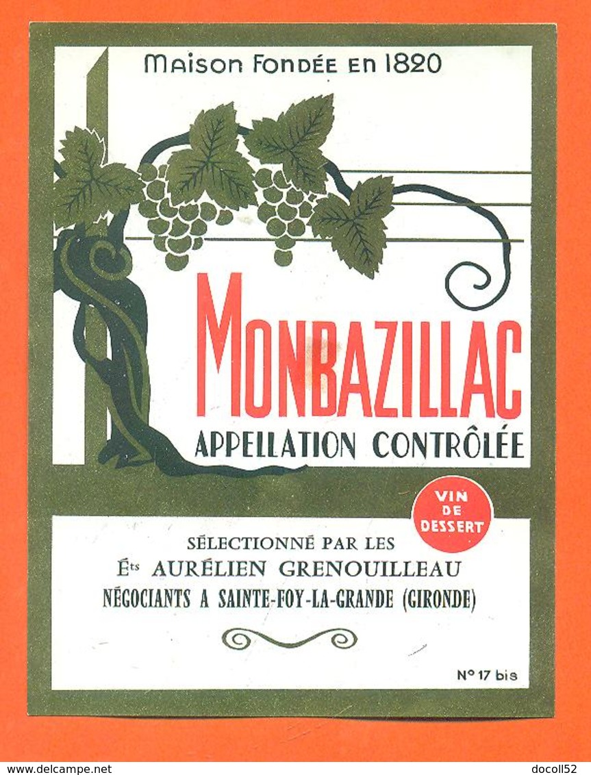 étiquette De Vin De Monbazillac Aurélien Grenouilleau à Sainte Foy La Grande - Monbazillac