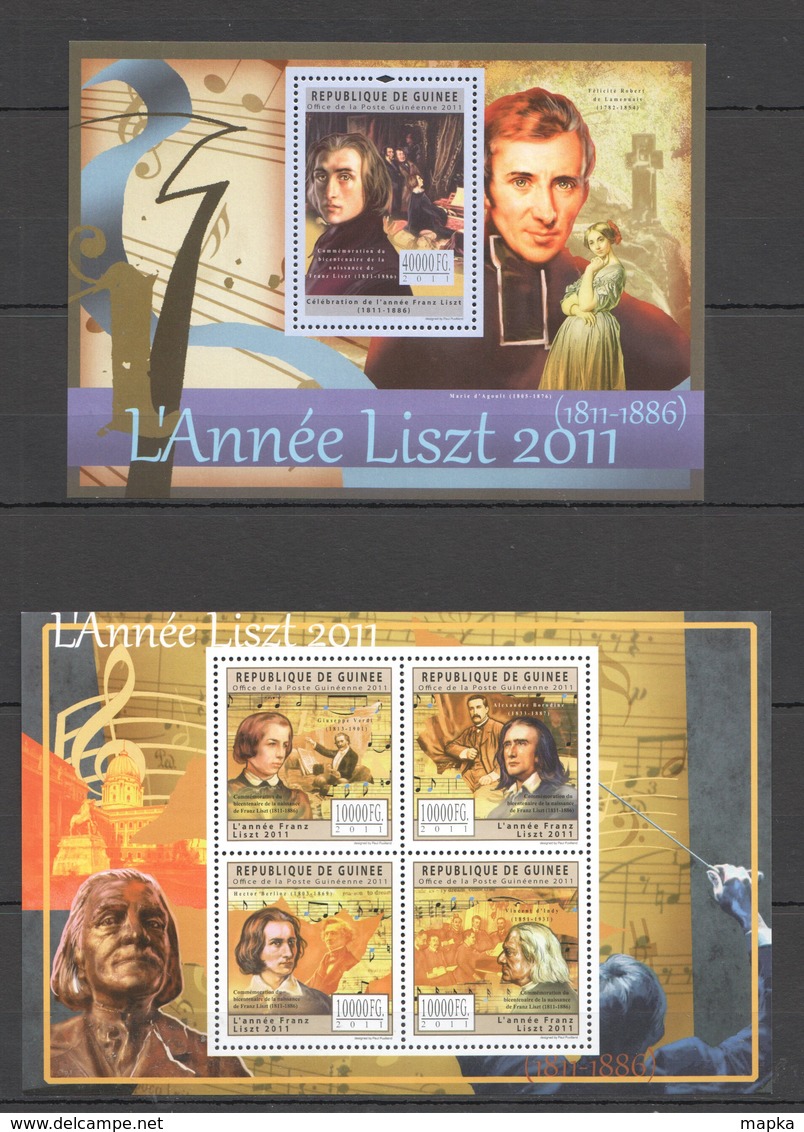 Y735 2011 GUINEE GUINEA MUSIC FAMOUS PEOPLE YEAR OF FRANZ LISZT 1KB+1BL MNH - Musique