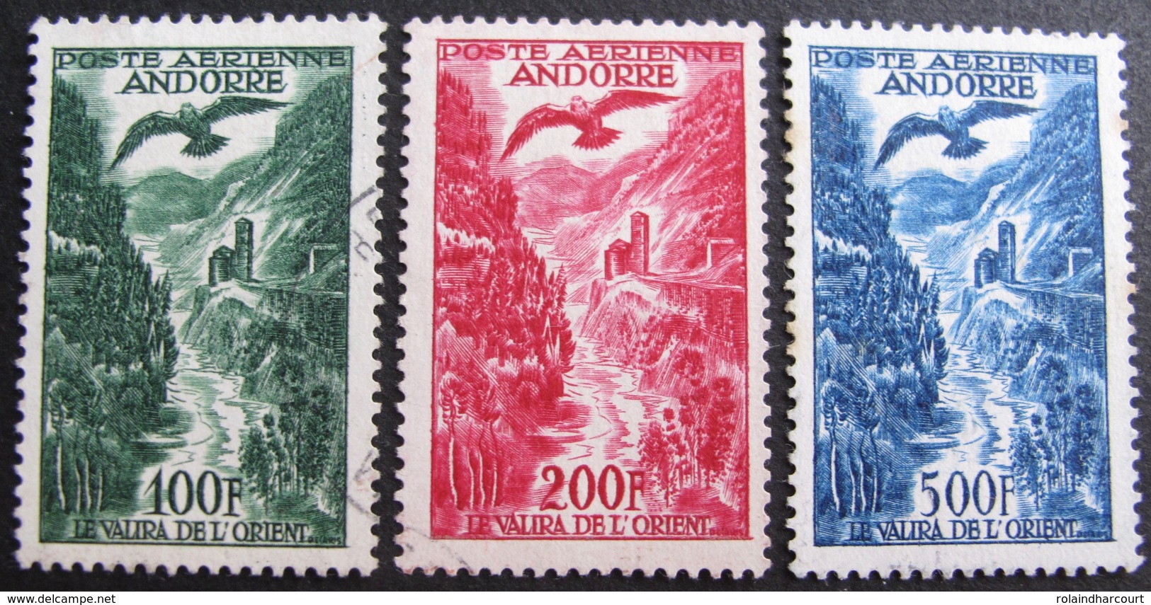 R1606/154 - 1955 - ANDORRE - POSTE AERIENNE - (SERIE COMPLETE) -, N°2 à 4 ☉ - Cote : 104,00 € - Poste Aérienne