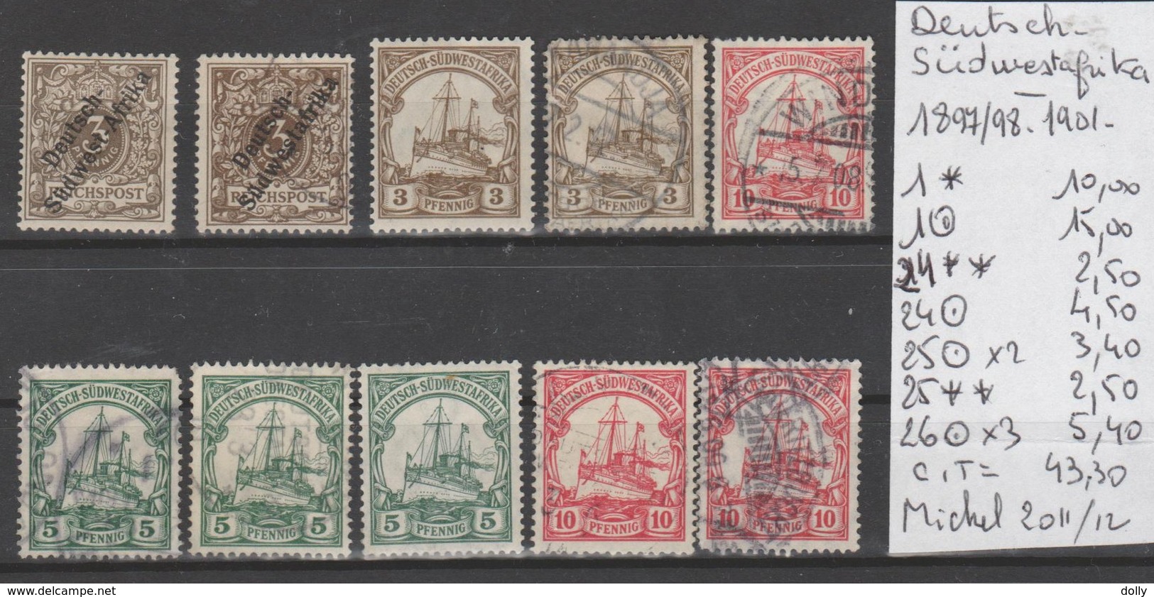 TIMBRES D ALLEMAGNE NEUF * * OBLITEREES  KOLONIEN SUDWESTAFRIKA  1897/98 Nr 1*-4°-24**-24°-25°X2-25**-26°X3 COTE 43.30 € - Deutsch-Südwestafrika