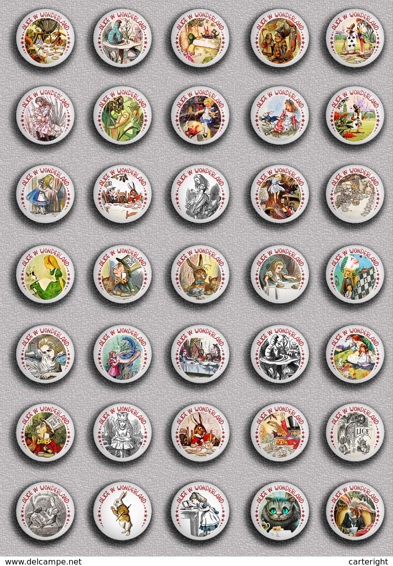 35 X Alice In Wonderland BADGE BUTTON PIN SET 1 (1inch/25mm Diameter) 35 DIFF - Pin's