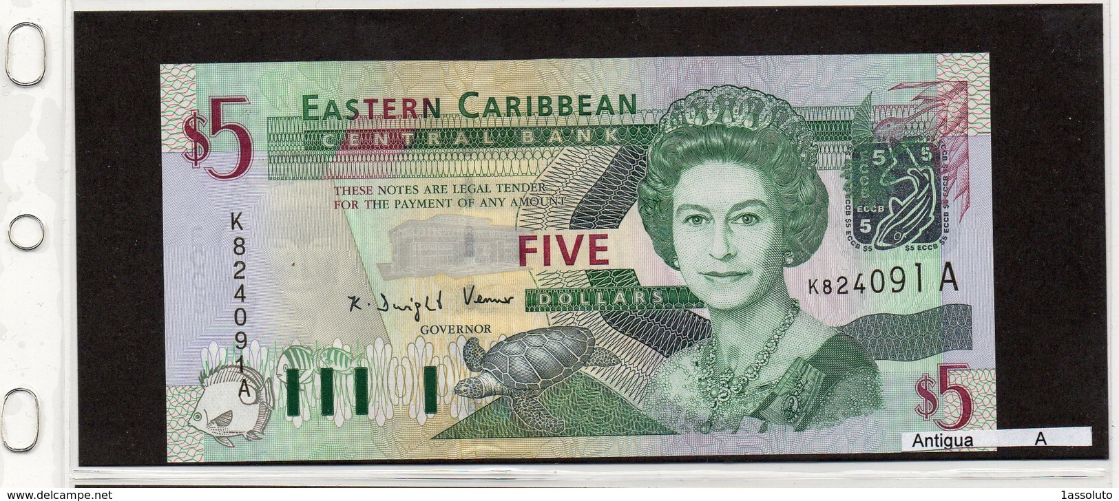 Banconota " Antigua" 5 Dollars - Caraïbes Orientales