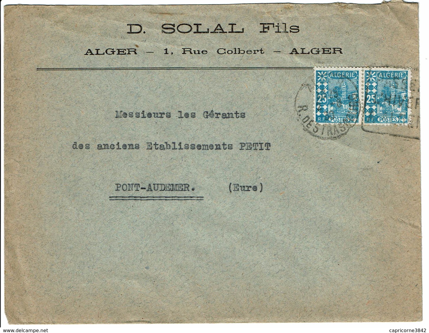 1930 - Algérie - Lettre D'Alger Pour Pont Audemer - 2 Tp N° 78 - Briefe U. Dokumente