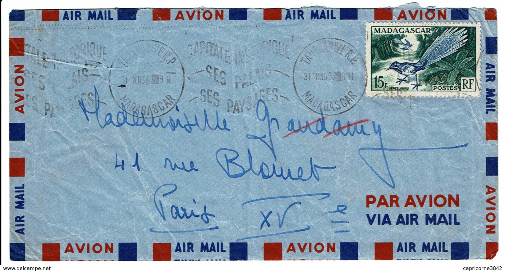 1956 - Madagascar - Lettre De Tananarive Par Avion Pour Paris - Tp N° 324 - Storia Postale