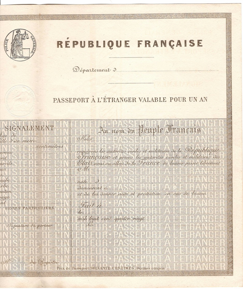 Modèle De Passeport à L'étranger Avec Lettre D'accompagnement  BEAUVAIS  1885 - Documents Historiques