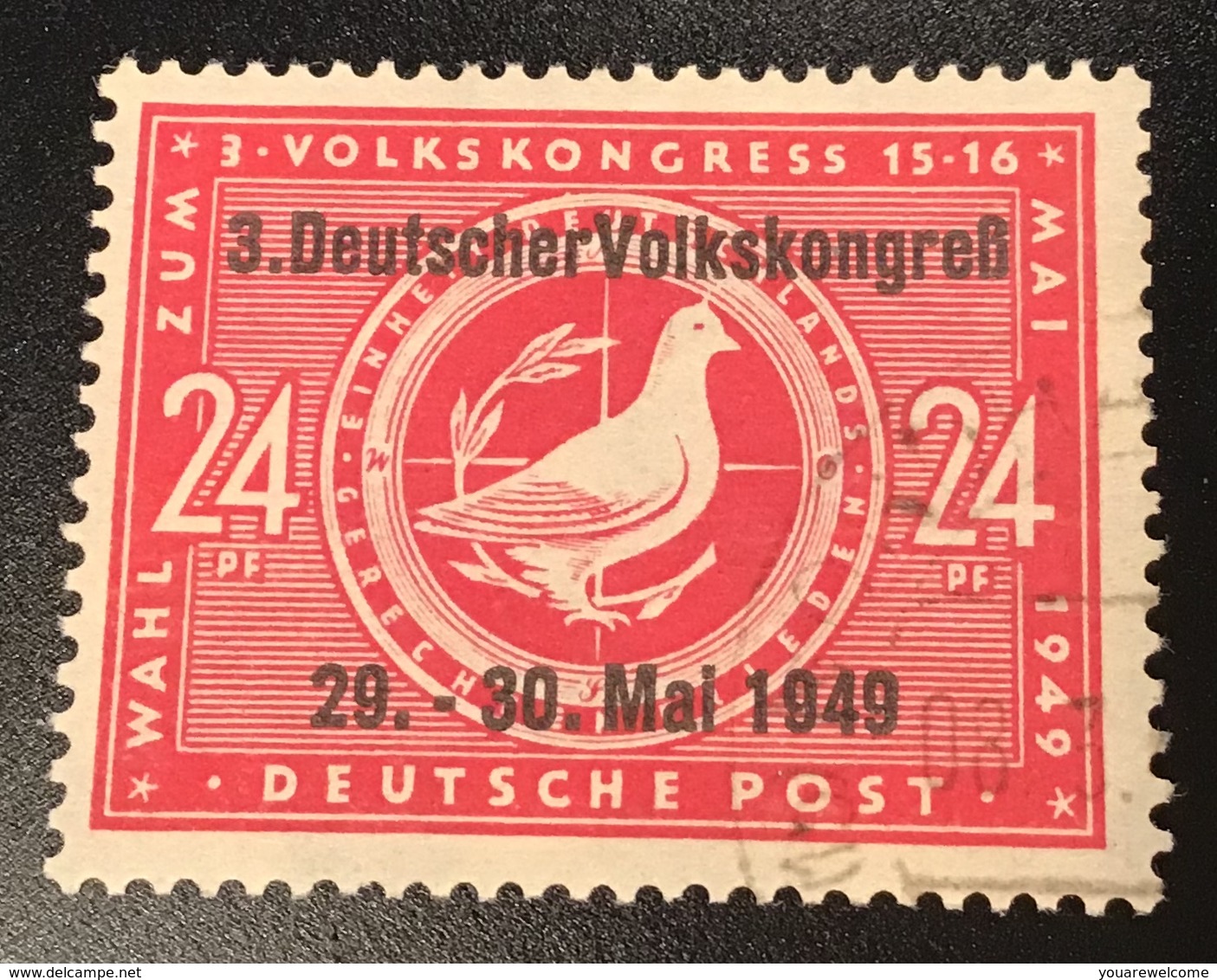 SBZ/DDR ABART Mi 233 II Plattenfehler II„Taubenkopf Mit Innenring Verbunden“ 1949 24 Pf (Friedenstaube Colombe Dove - Oblitérés