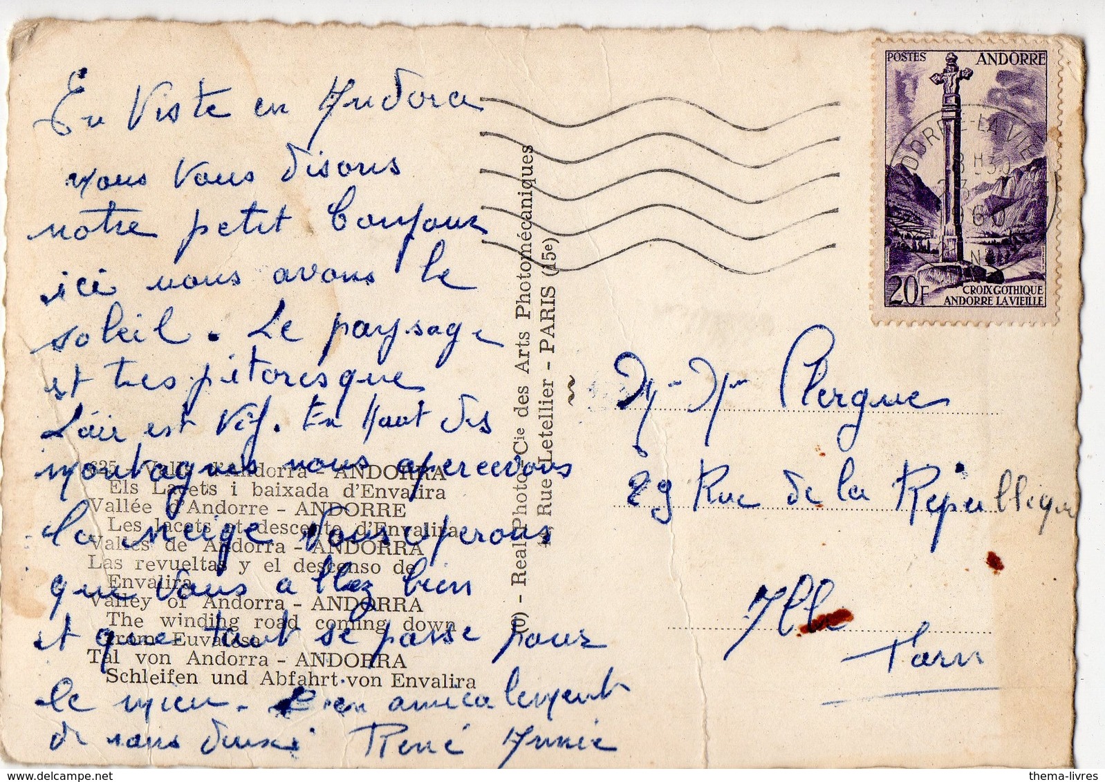 Andorre  Carte Postale Avec Timbre 20f 1960  (PPP16383) - Franking Machines (EMA)