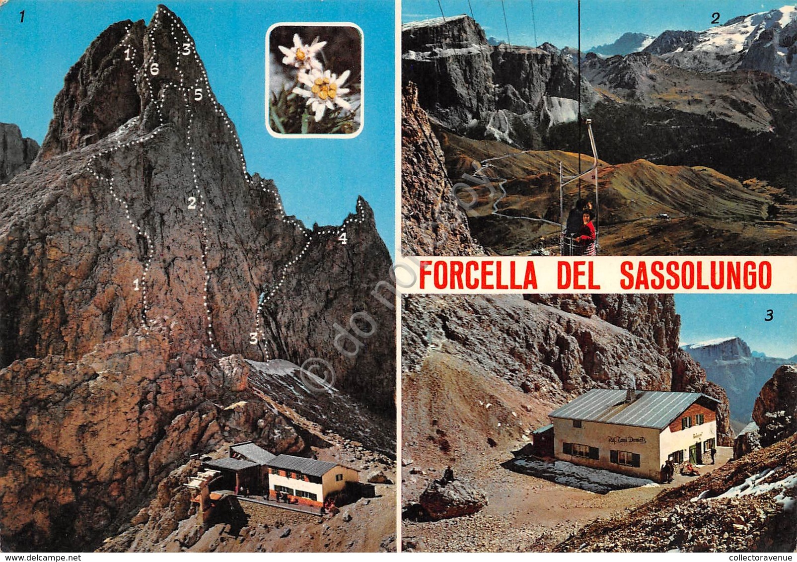 Cartolina Forcella Del Sassolungo 3 Vedute Telecabina Rifugio Toni Deletz (Trento) - Trento